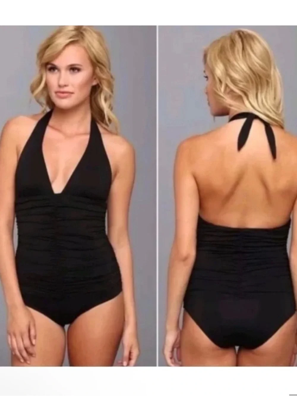 L*Space Black Ruched Halter One Piece Swimsuit Size 4 Made in USA
